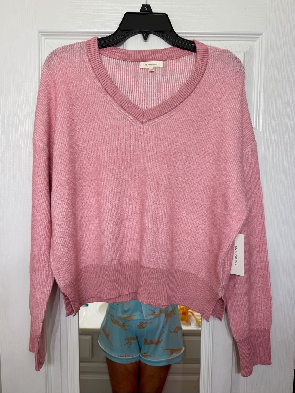 No Comment Pink V-Neck Sweater NWT